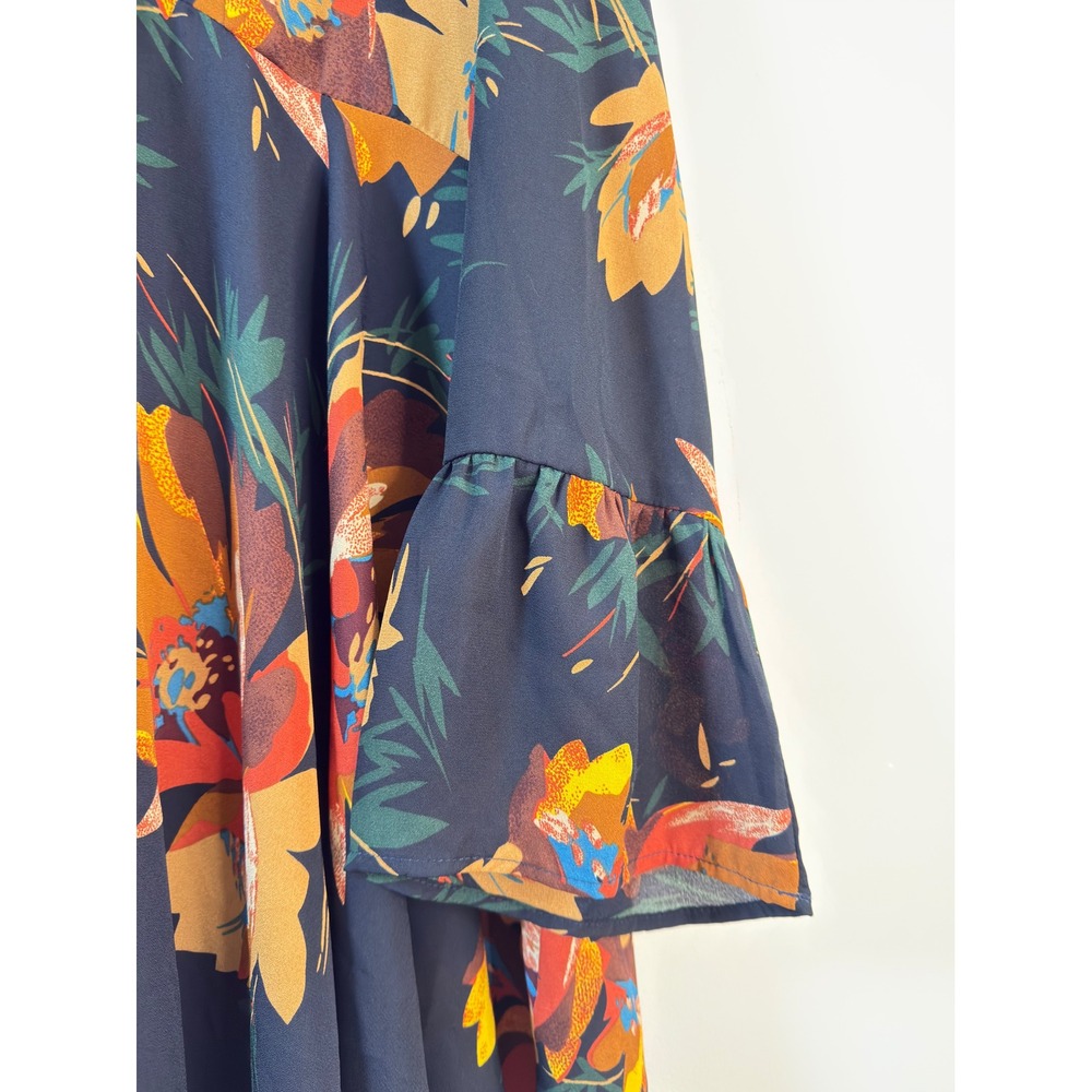 Umgee Mini Dress Navy Blue Floral Bell Sleeve Boho Women Large G1866 - Picture 4 of 10